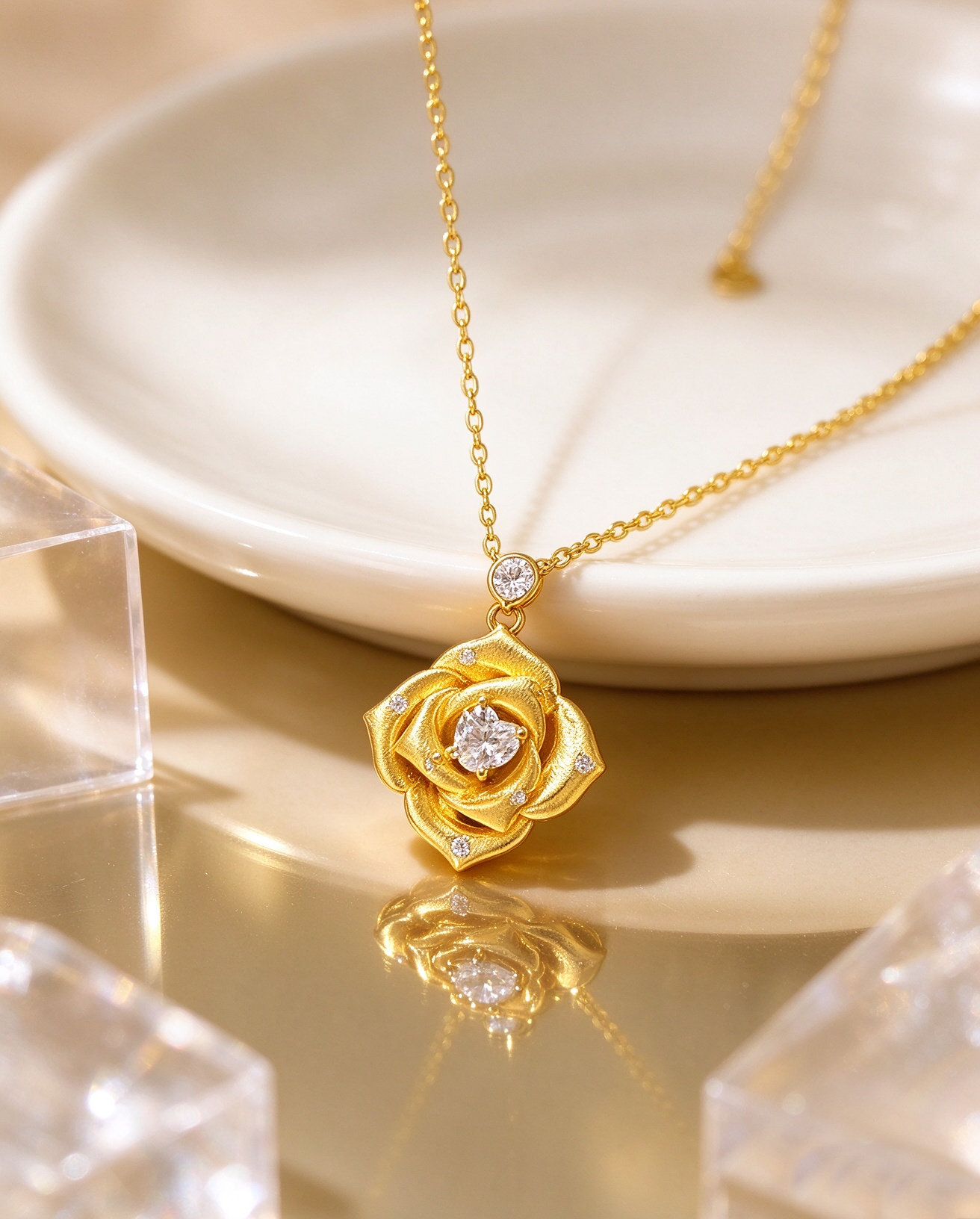 Gilded Rose · Brushed Gold Rose Heart Pendant Necklace - view 4