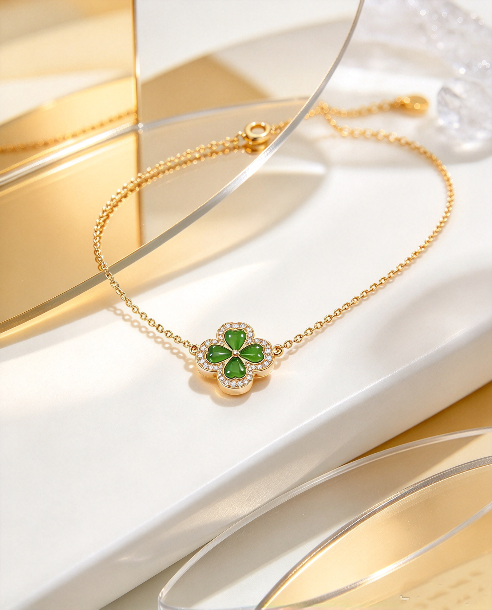 Clover Gleam · Gradient Enamel Four-Leaf Clover Pearl Bracelet - view 4