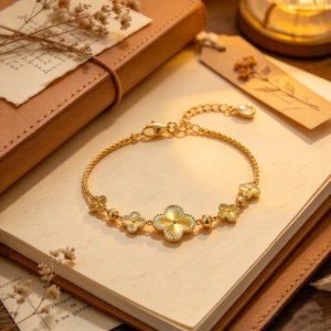 Lucky Clover Gradient · Textured Four-Leaf Clover Gold Bracelet - view 5