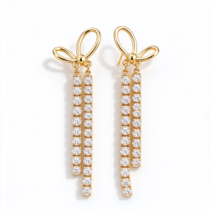 Bow Double Tassel Drop Earrings