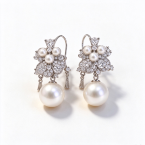 Pearl Silver Flower Drop Earrings