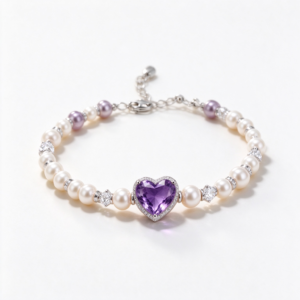 Amethyst Heart Pearl Bracelet