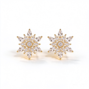 Gold Diamond Snowflake Earrings
