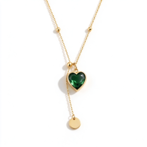 Gold Green Heart Necklace
