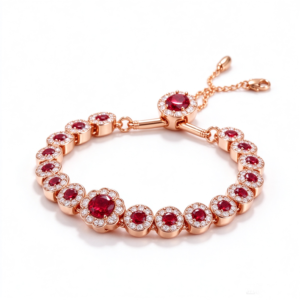Rose Gold Red Diamond Flower Bracelet