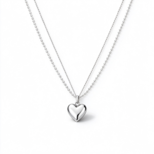 Silver Dual Chain Heart Necklace