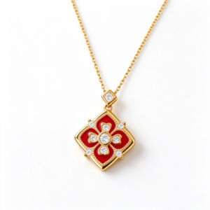 Red Enamel Flower Necklace