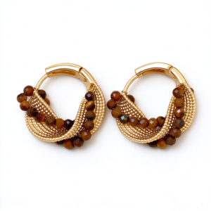Brown Beaded Hoop Earrings