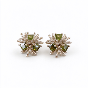 Green Crystal Floral Stud Earrings
