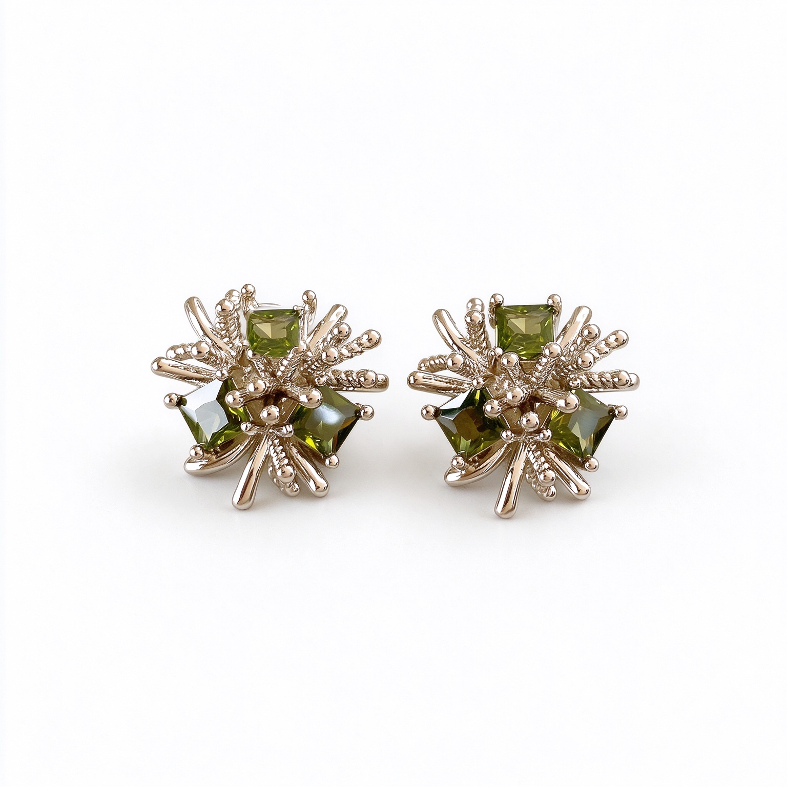 Green Crystal Floral Stud Earrings