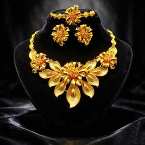 Golden Floral Statement Jewelry Set