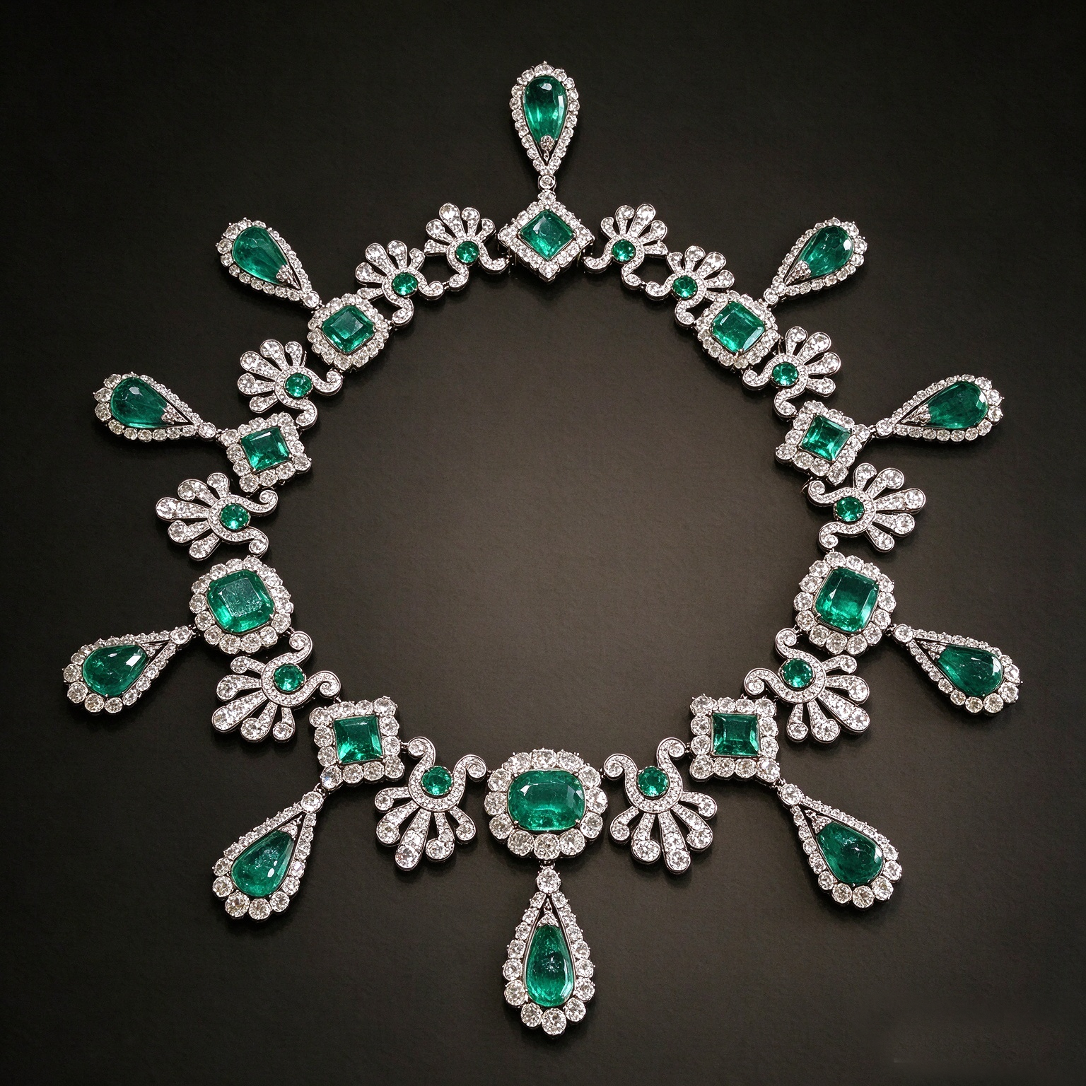 Emerald & Diamond Halo Bib Statement Necklace - 图片 2