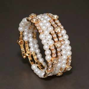 Multilayer Pearl & Rhinestone Statement Cuff Bracelet