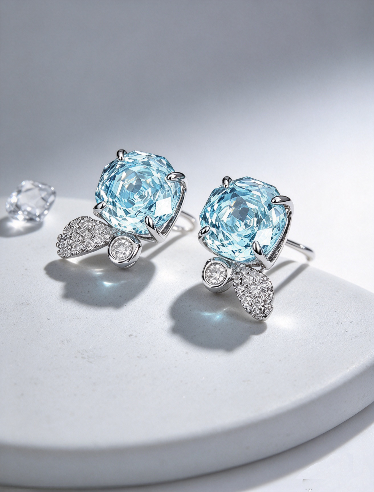 Sky Bloom · Aquamarine‑Tone Crystal Stud Earrings - view 3