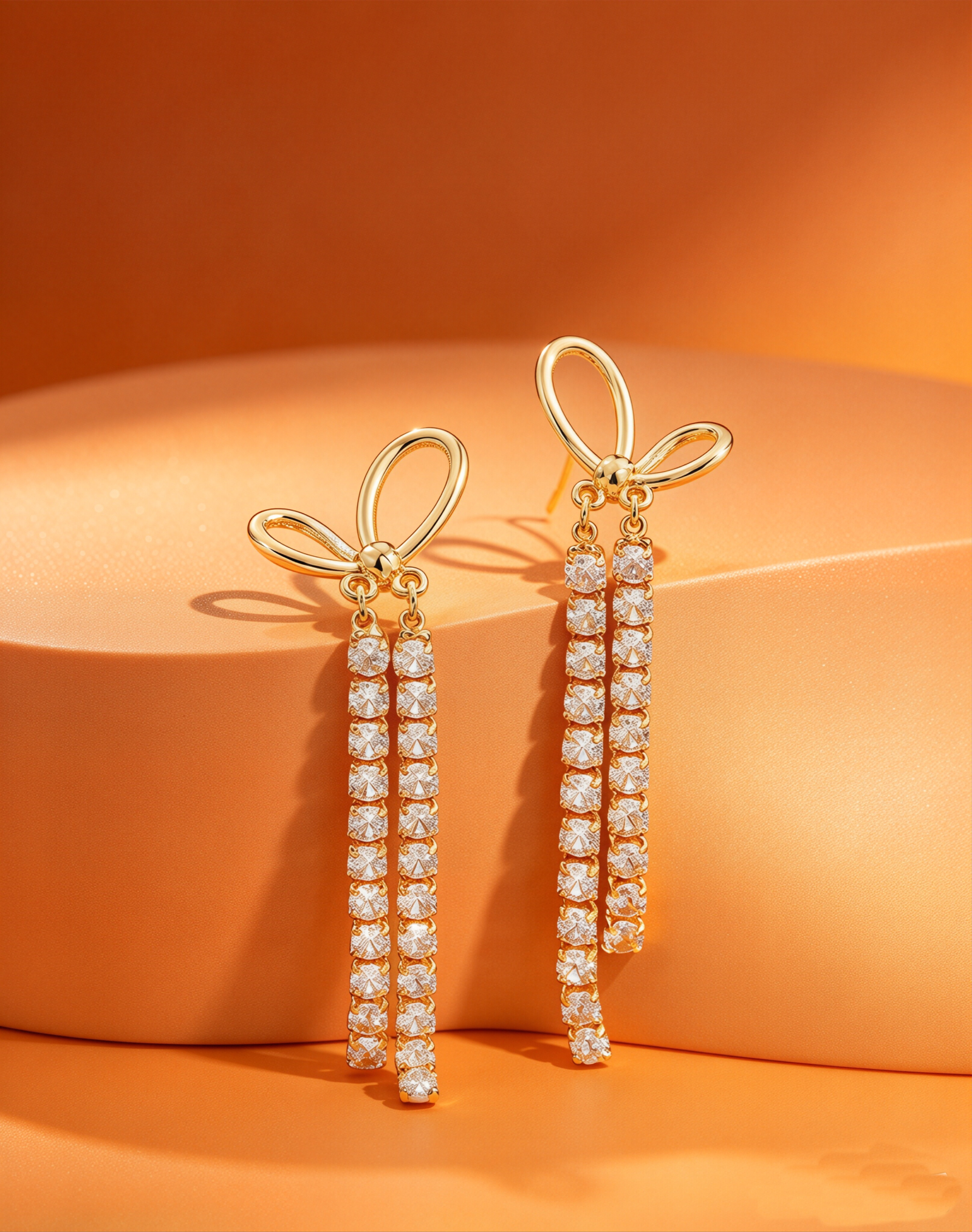 Silken Bow · Bow-Top Dual Zircon Strand Drop Earrings - view 4