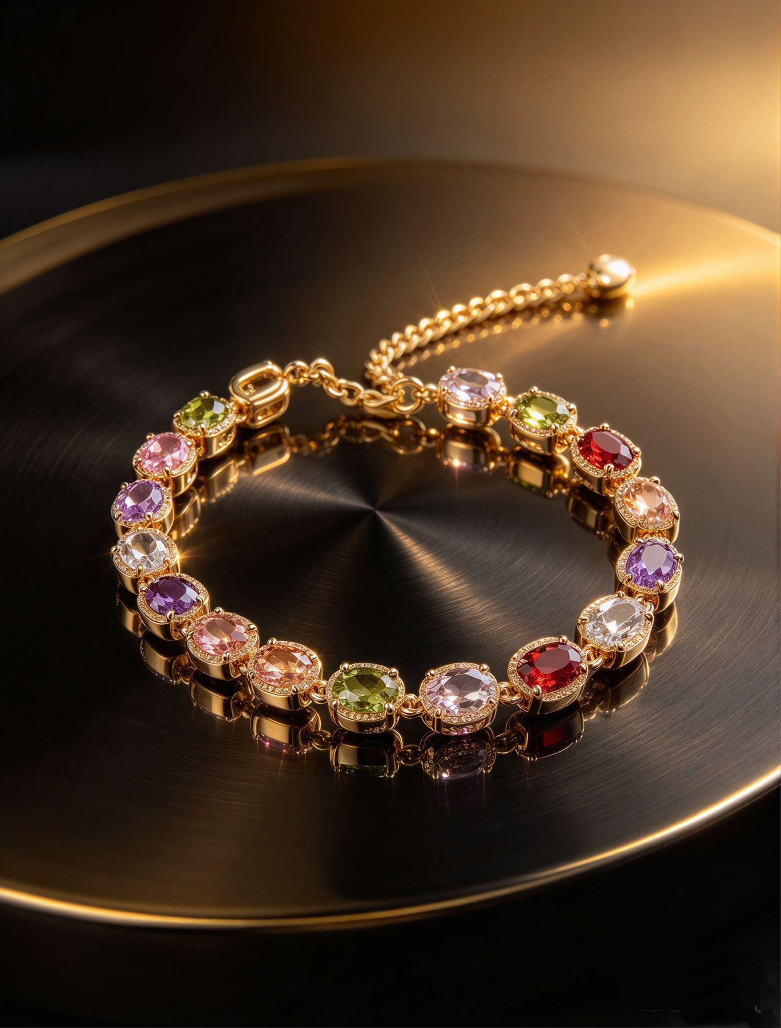 Prism Glow · Multi-Color Oval Stone Chain Bracelet - view 3
