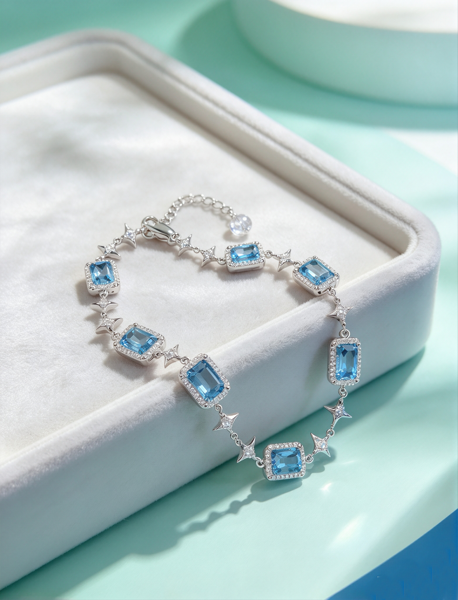 Starlit Azure · Emerald-Cut Blue Crystal Star Bracelet - view 5