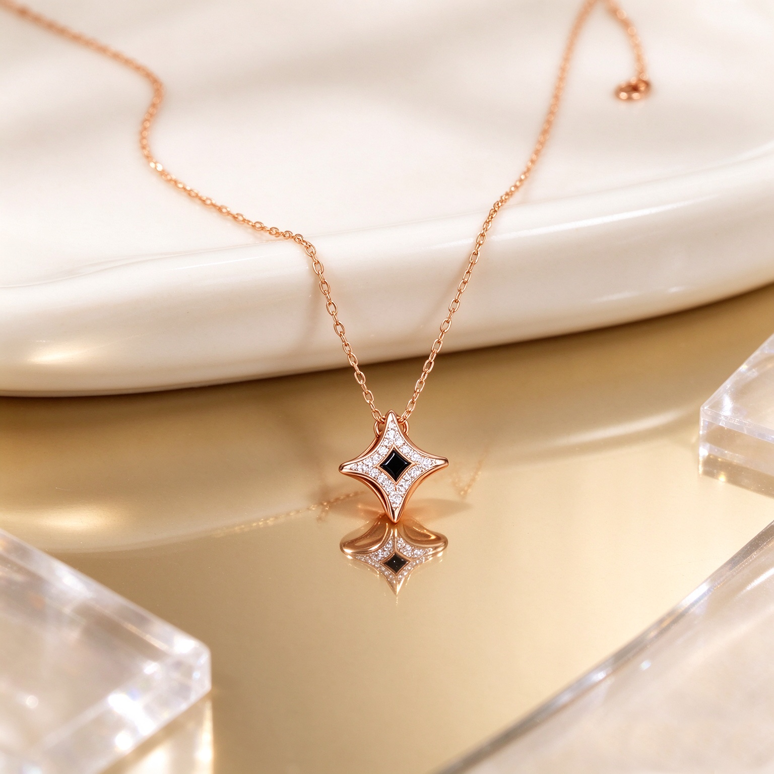 Midnight Starburst · Rose Gold Pavé Star Pendant Necklace - view 3