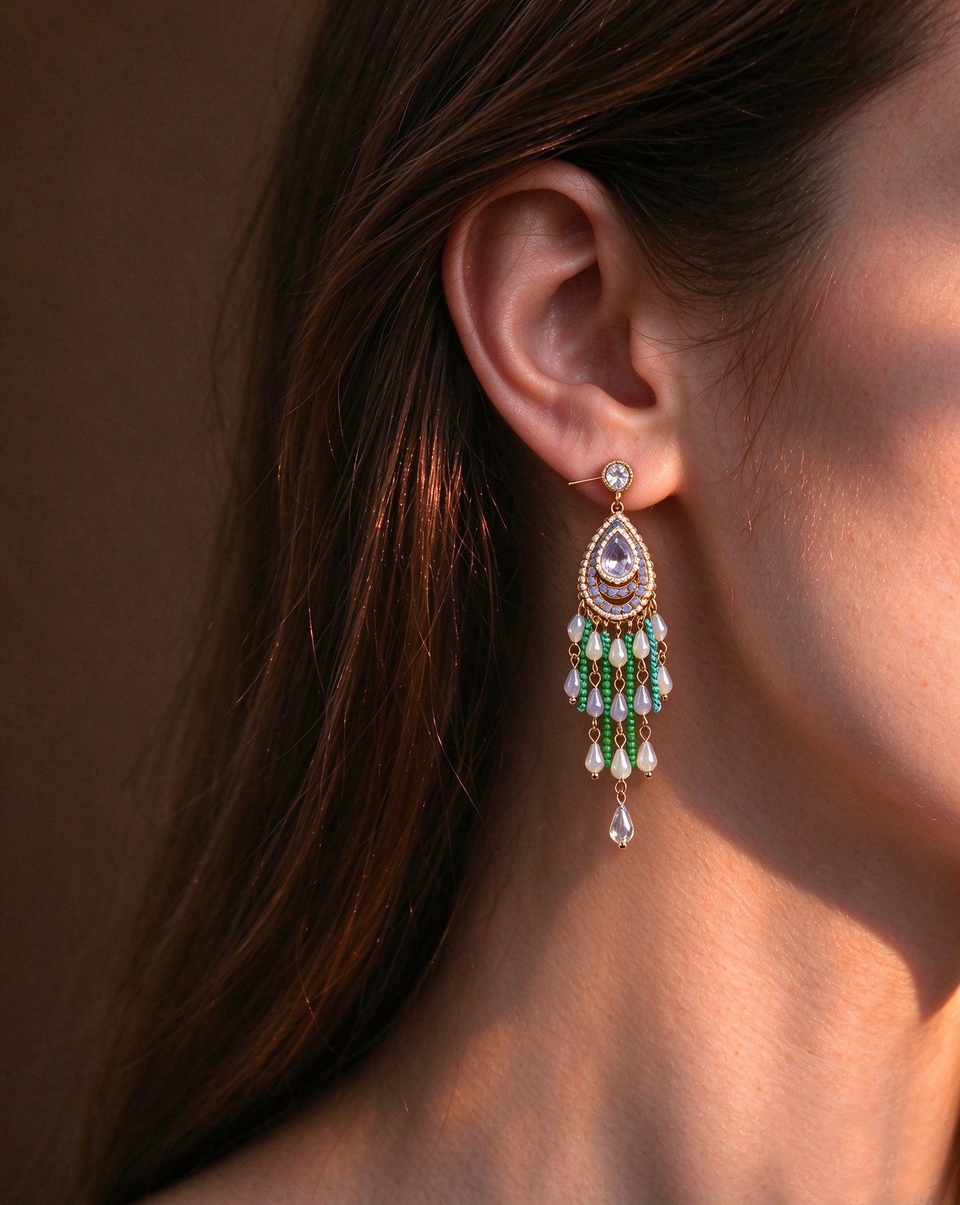 Teal Blue Drop Tassel Earrings - 图片 3