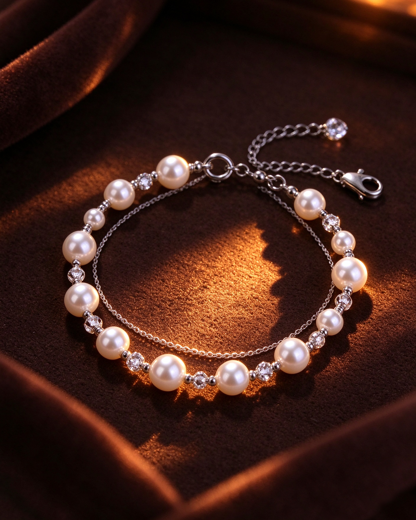 Pearl Silver Double Bracelet - 图片 2