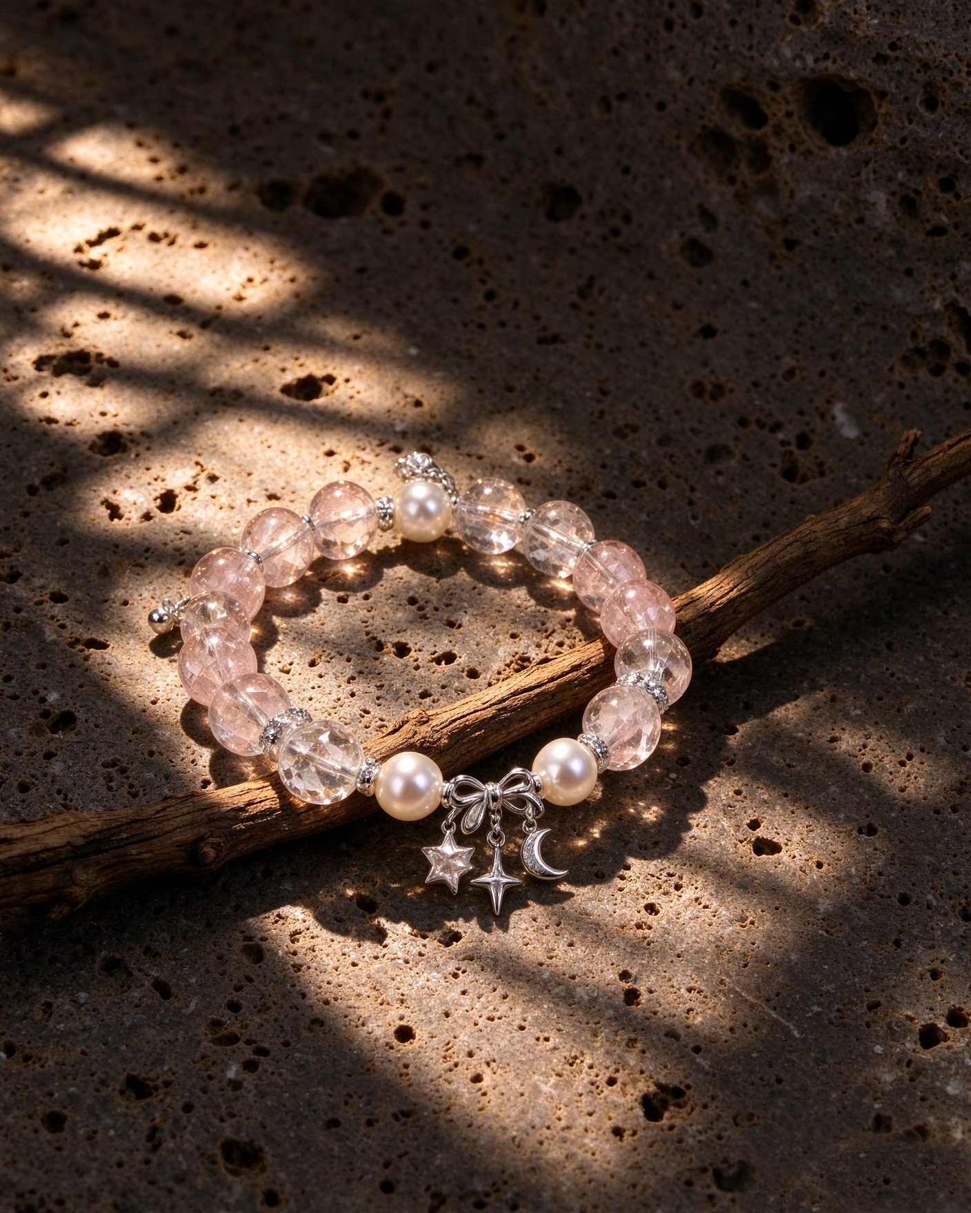 Rose Quartz Star Moon Pearl Bracelet - 图片 3
