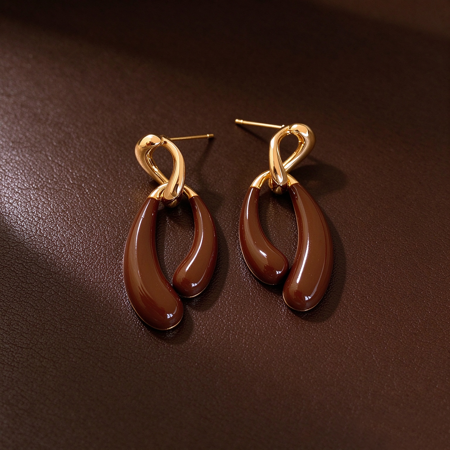 Brown Enamel Drop Earrings - 图片 2