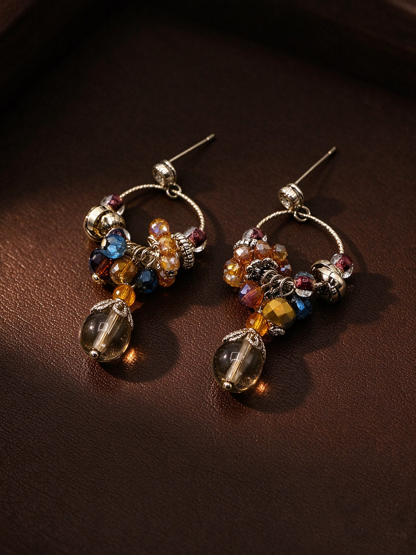 Multicolor Crystal Cluster Drop Earrings - Image 2