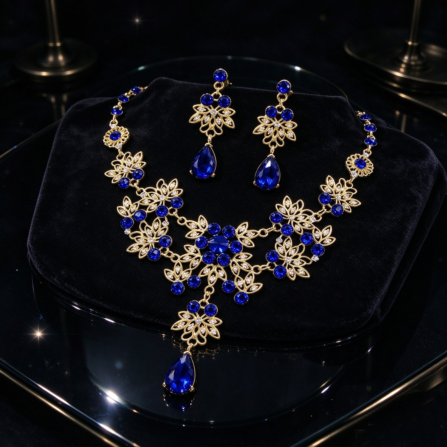 Royal Blue Crystal Filigree Statement Set - 图片 2