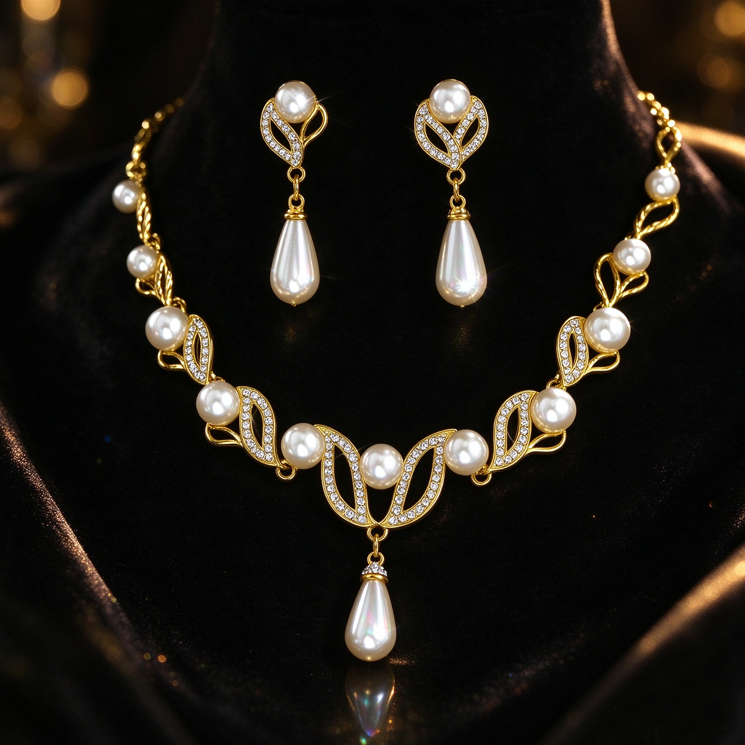 gold-pearl-crystal-teardrop-jewelry-set