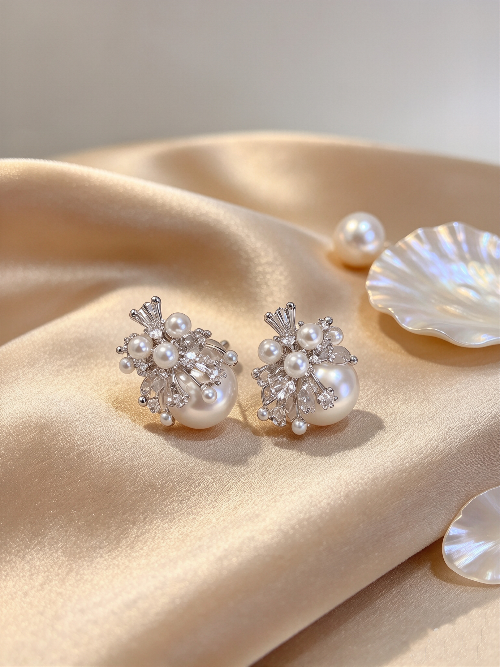 Pearl Bouquet · Cluster Pearl & Zircon Stud Earrings - view 3