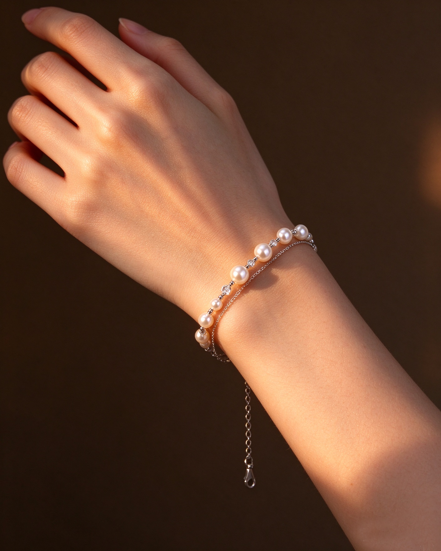 Pearl Silver Double Bracelet - 图片 3