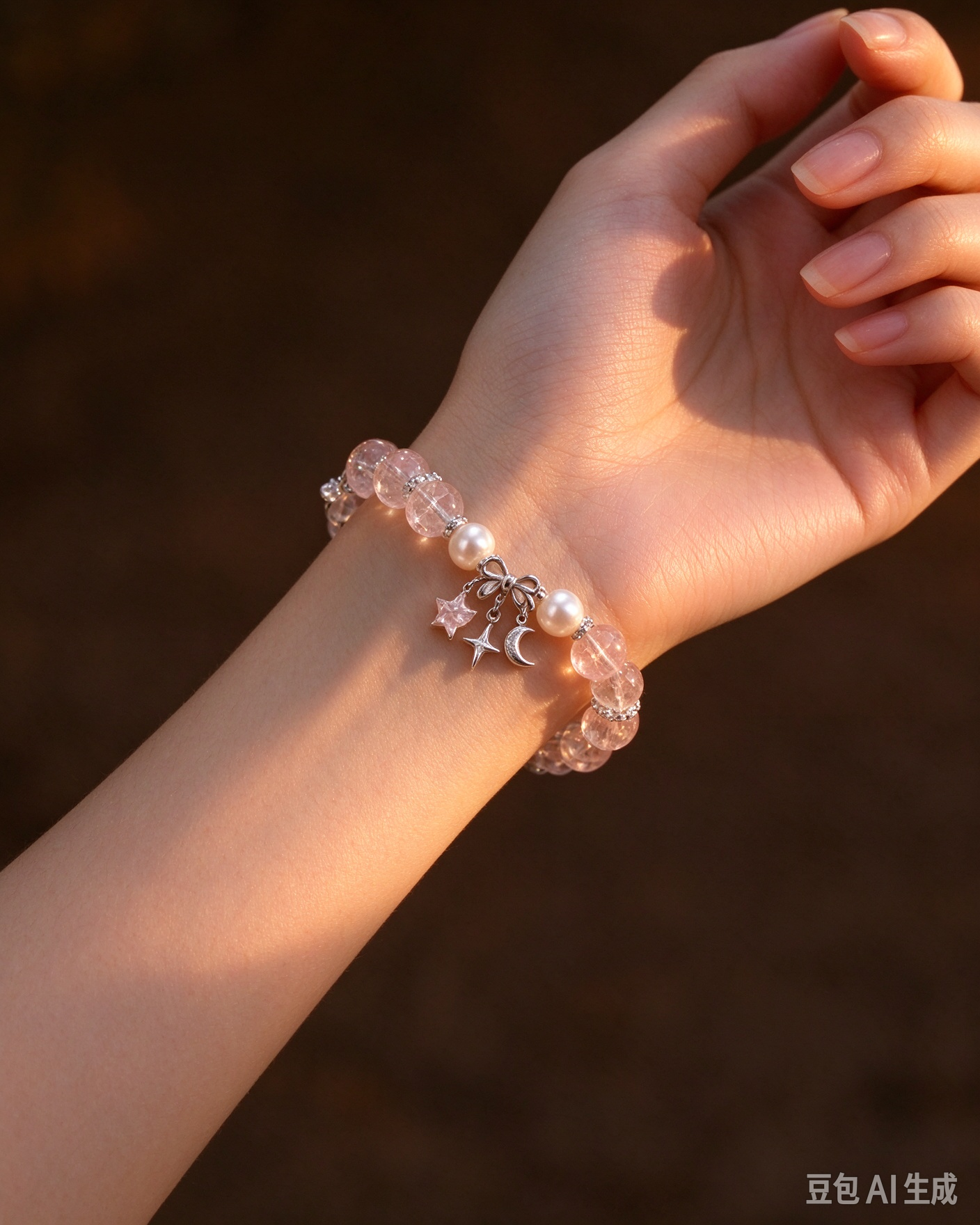 Rose Quartz Star Moon Pearl Bracelet - 图片 4