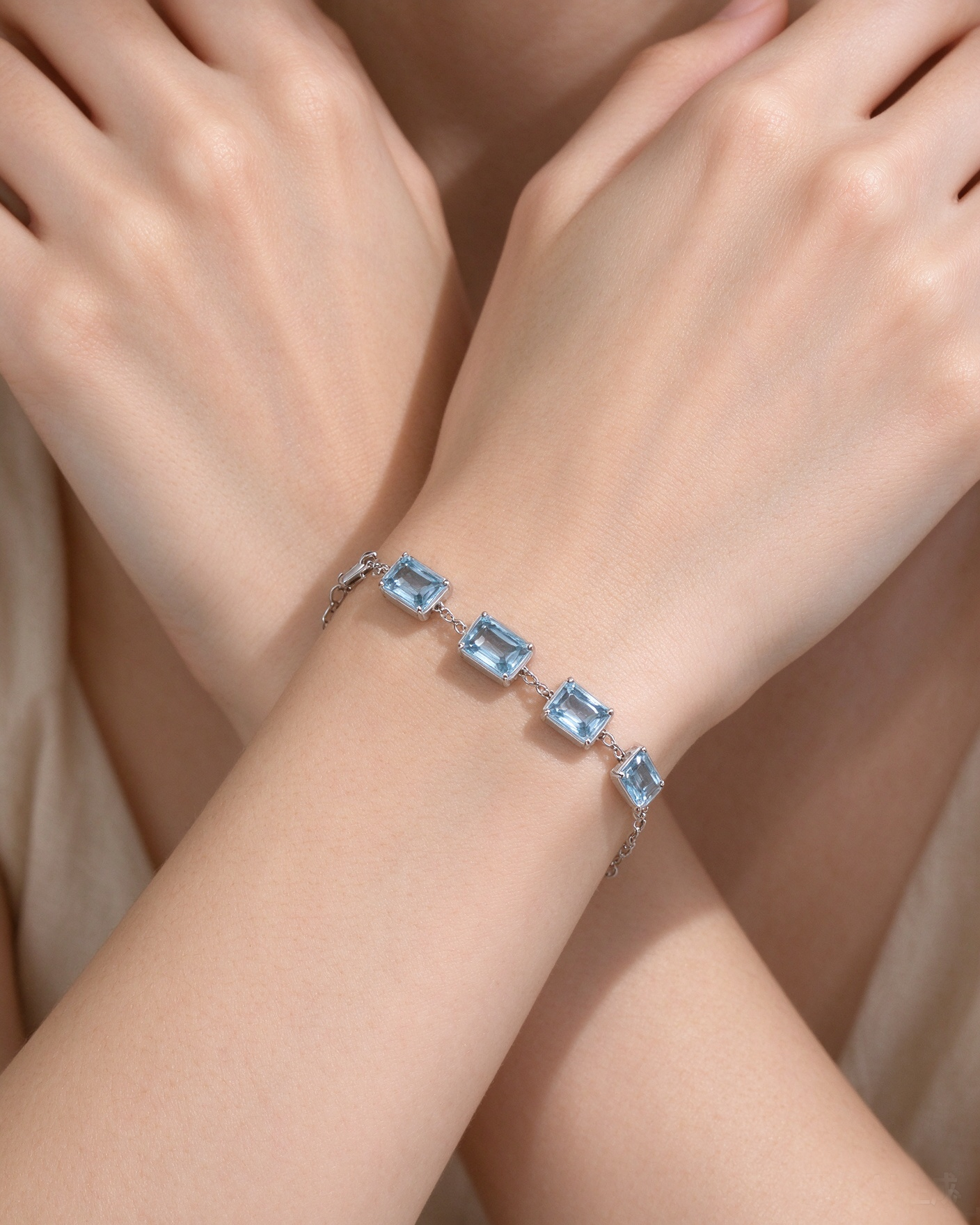 Azure Baguette Silver Bracelet - 图片 4