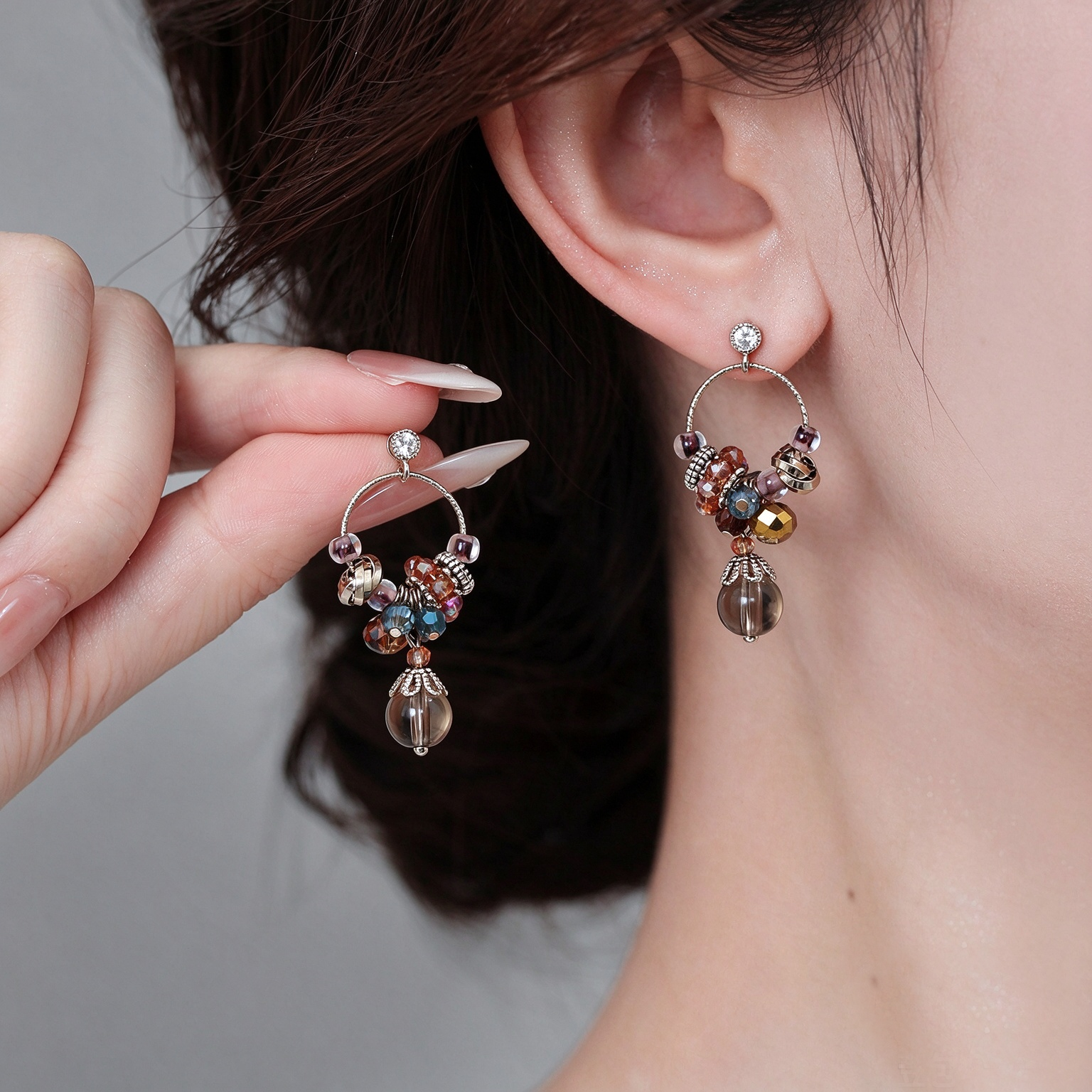 Multicolor Crystal Cluster Drop Earrings - Image 3