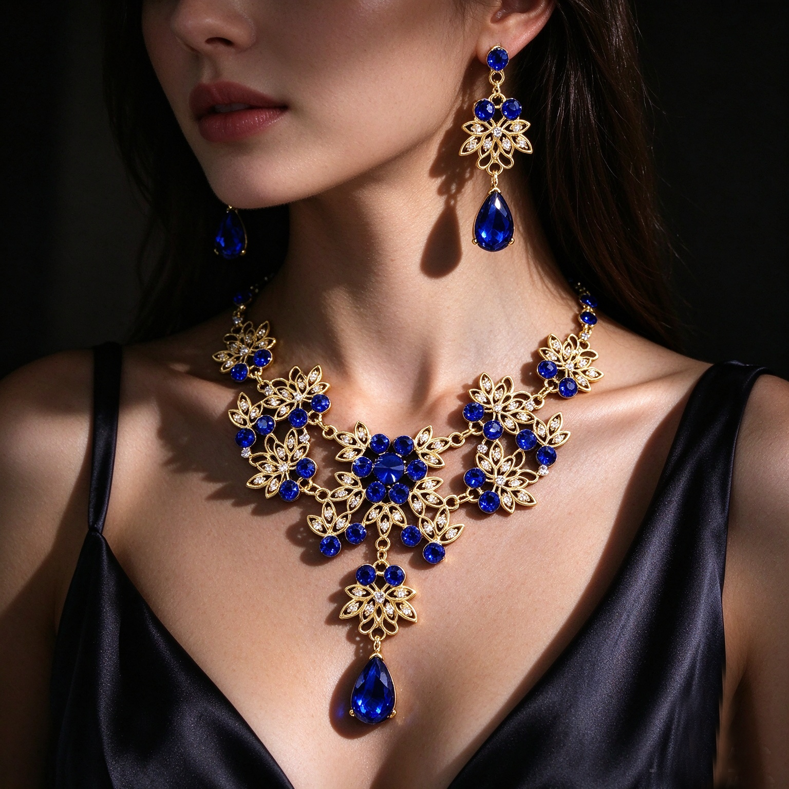 Royal Blue Crystal Filigree Statement Set - 图片 3
