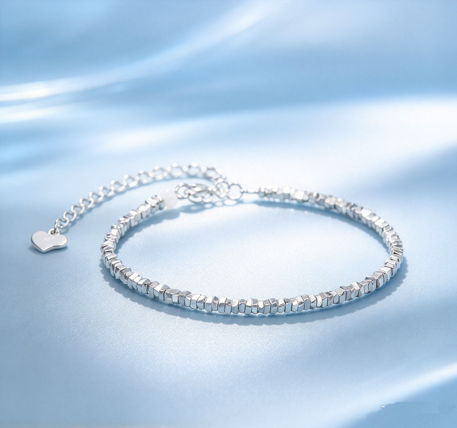 Ice Crystal · Silver Bead Delicate Chain Bracelet - view 2