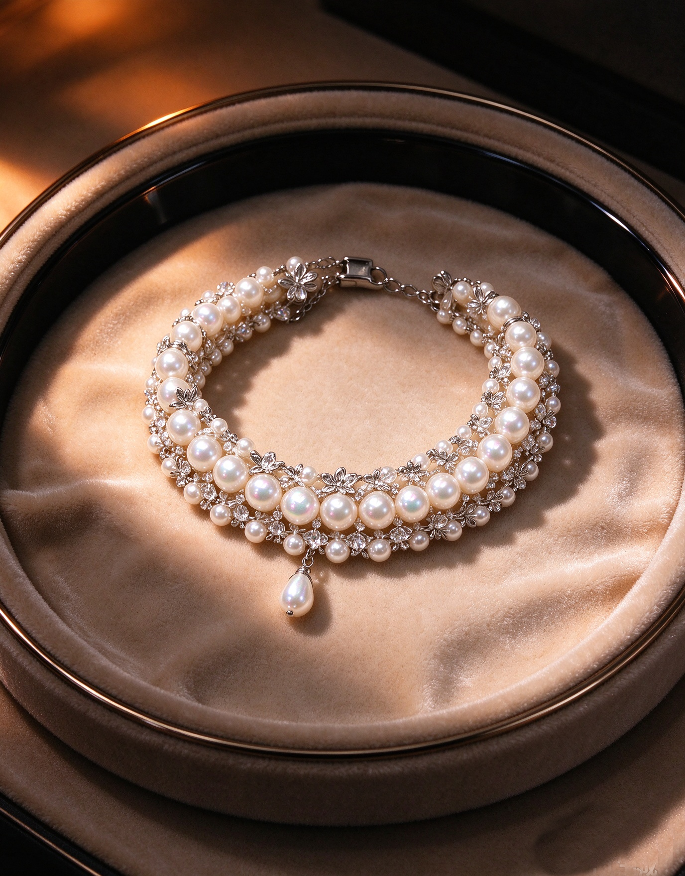 Regal Bloom · Multi-Strand Floral Drop Pearl Bracelet