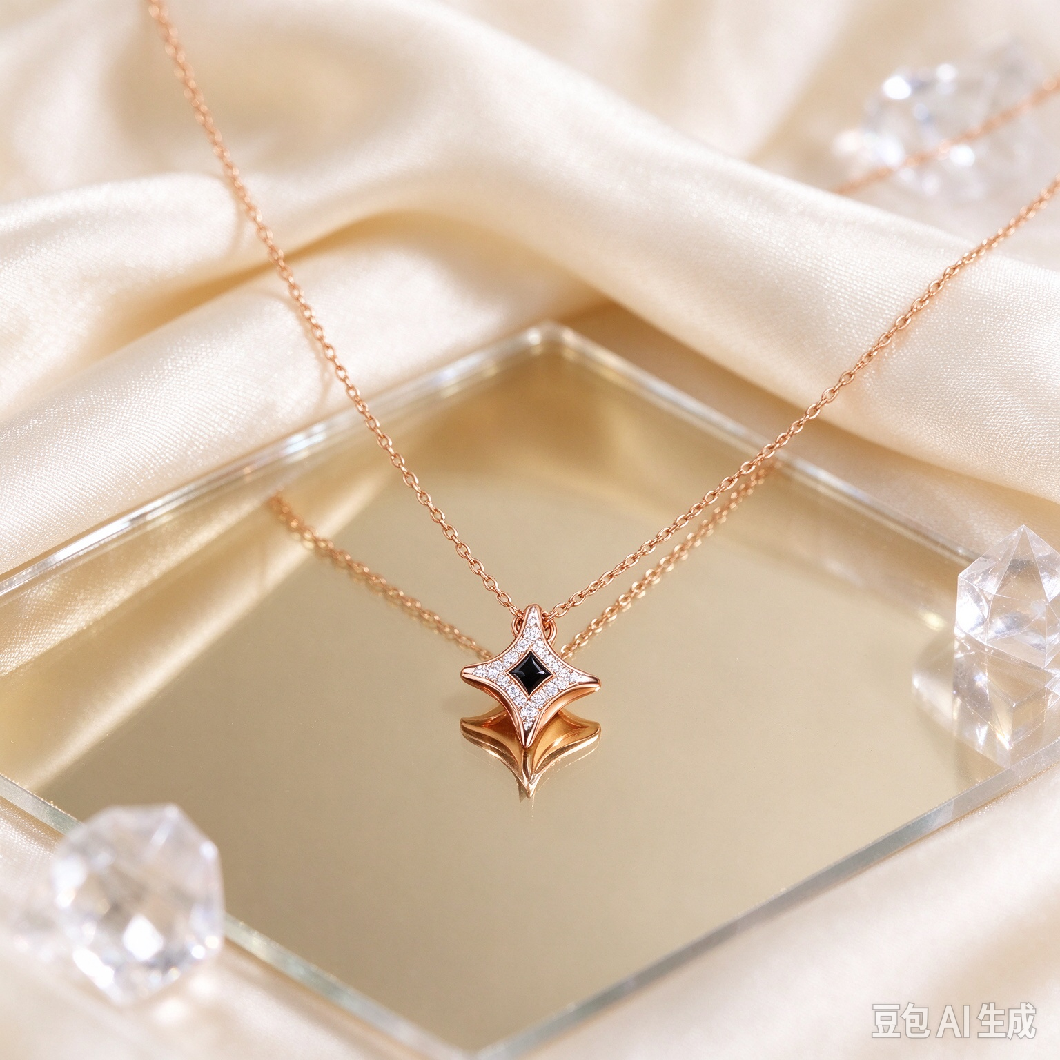 Midnight Starburst · Rose Gold Pavé Star Pendant Necklace - view 2