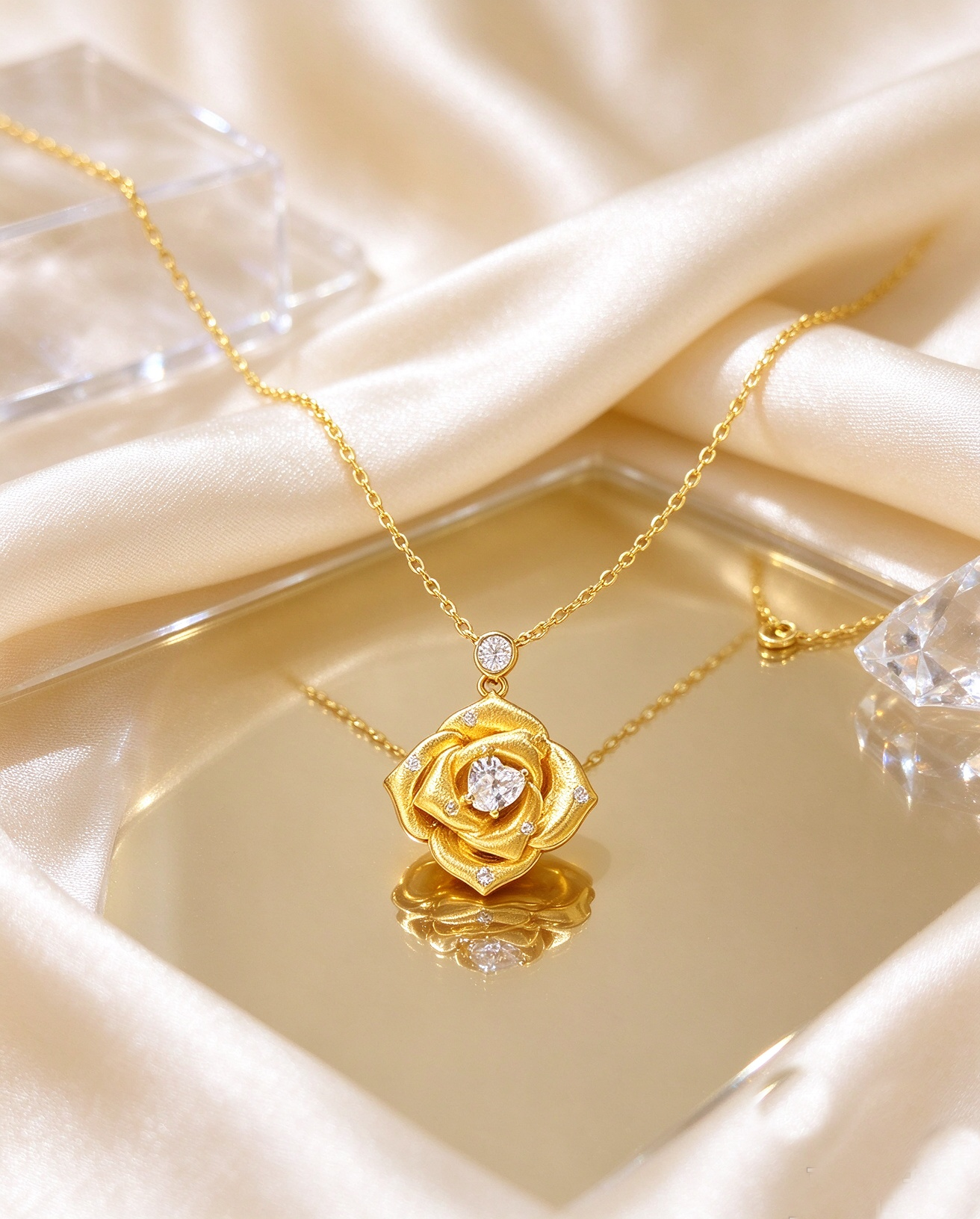 Gilded Rose · Brushed Gold Rose Heart Pendant Necklace - view 2