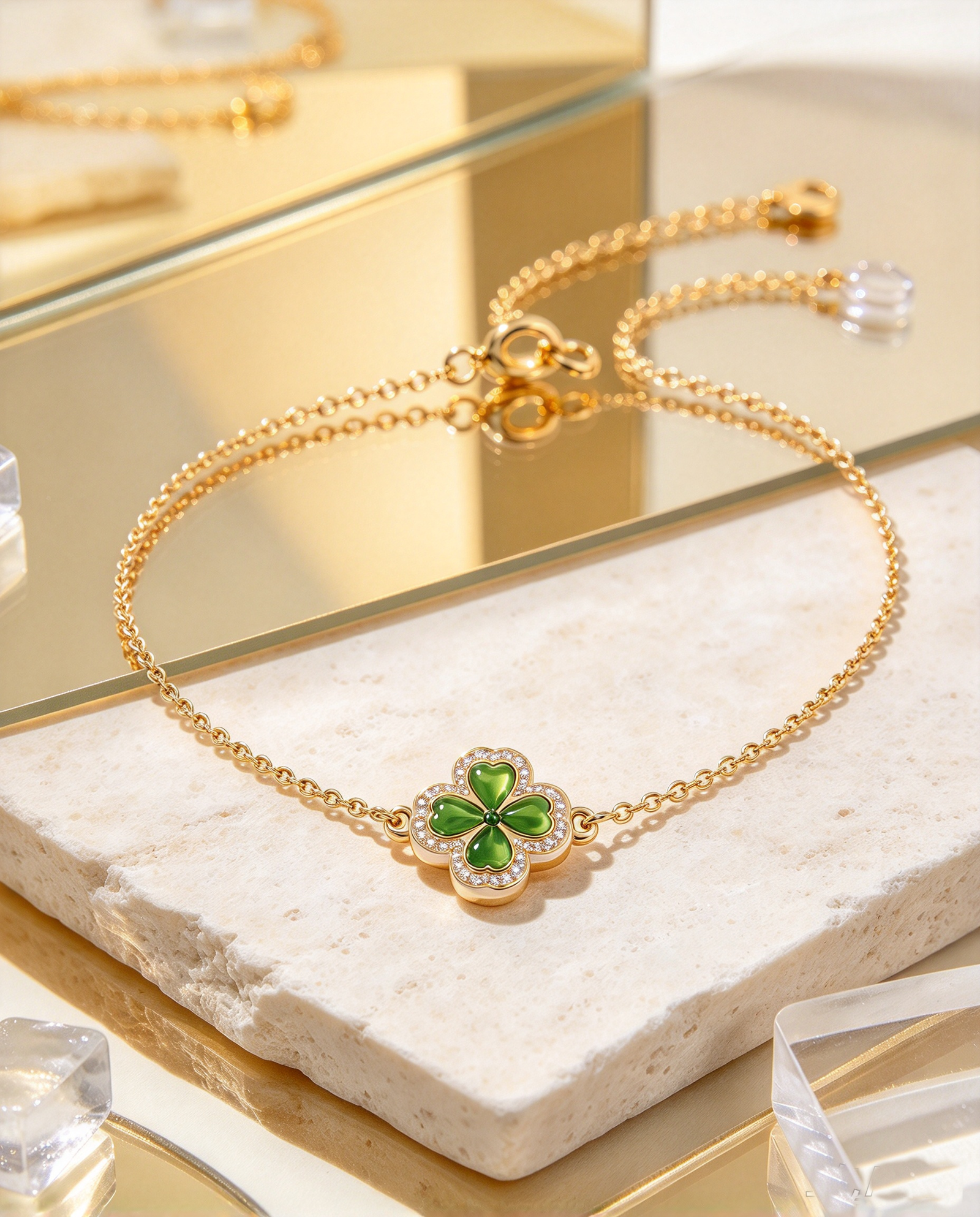 Clover Gleam · Gradient Enamel Four-Leaf Clover Pearl Bracelet - view 2