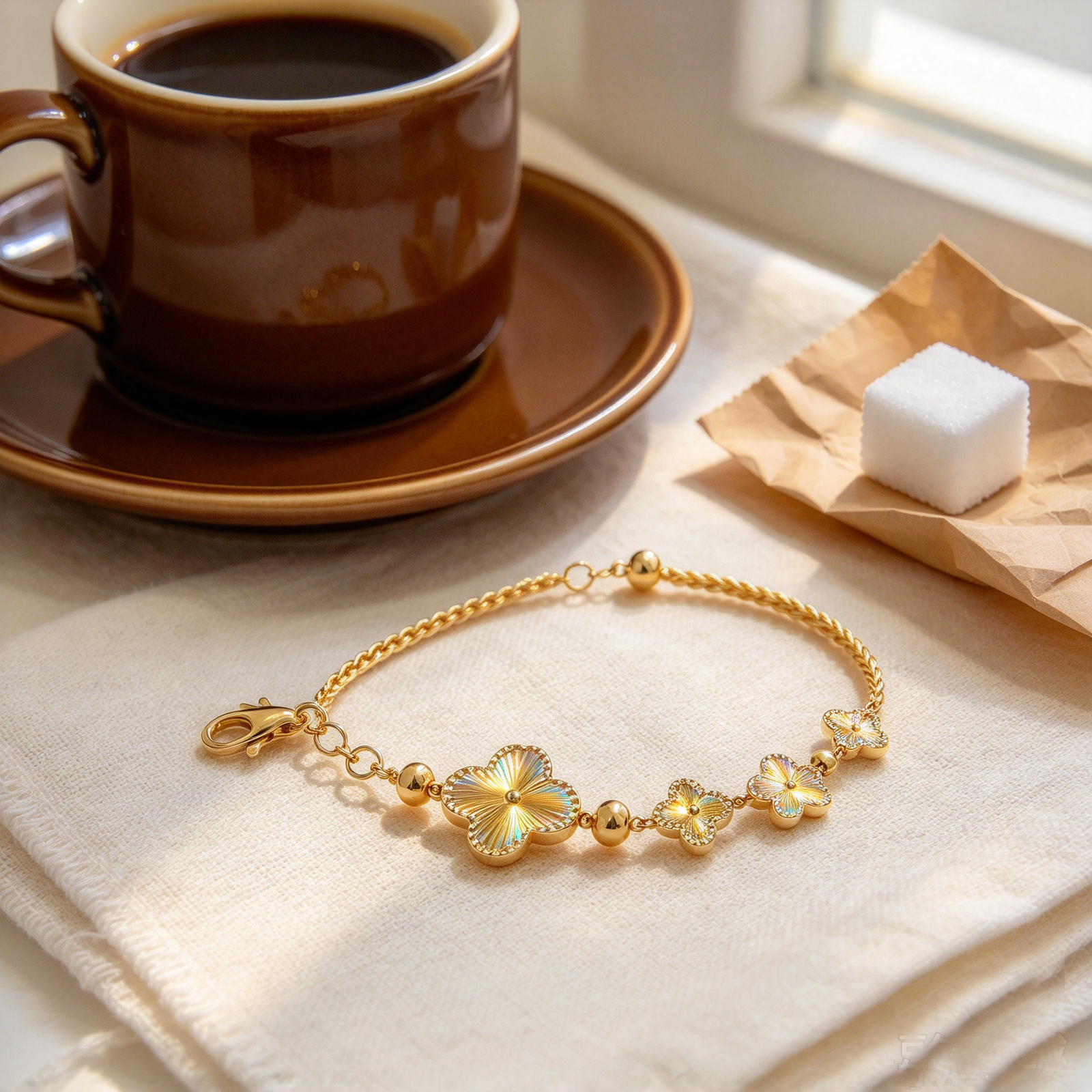 Lucky Clover Gradient · Textured Four-Leaf Clover Gold Bracelet - view 4