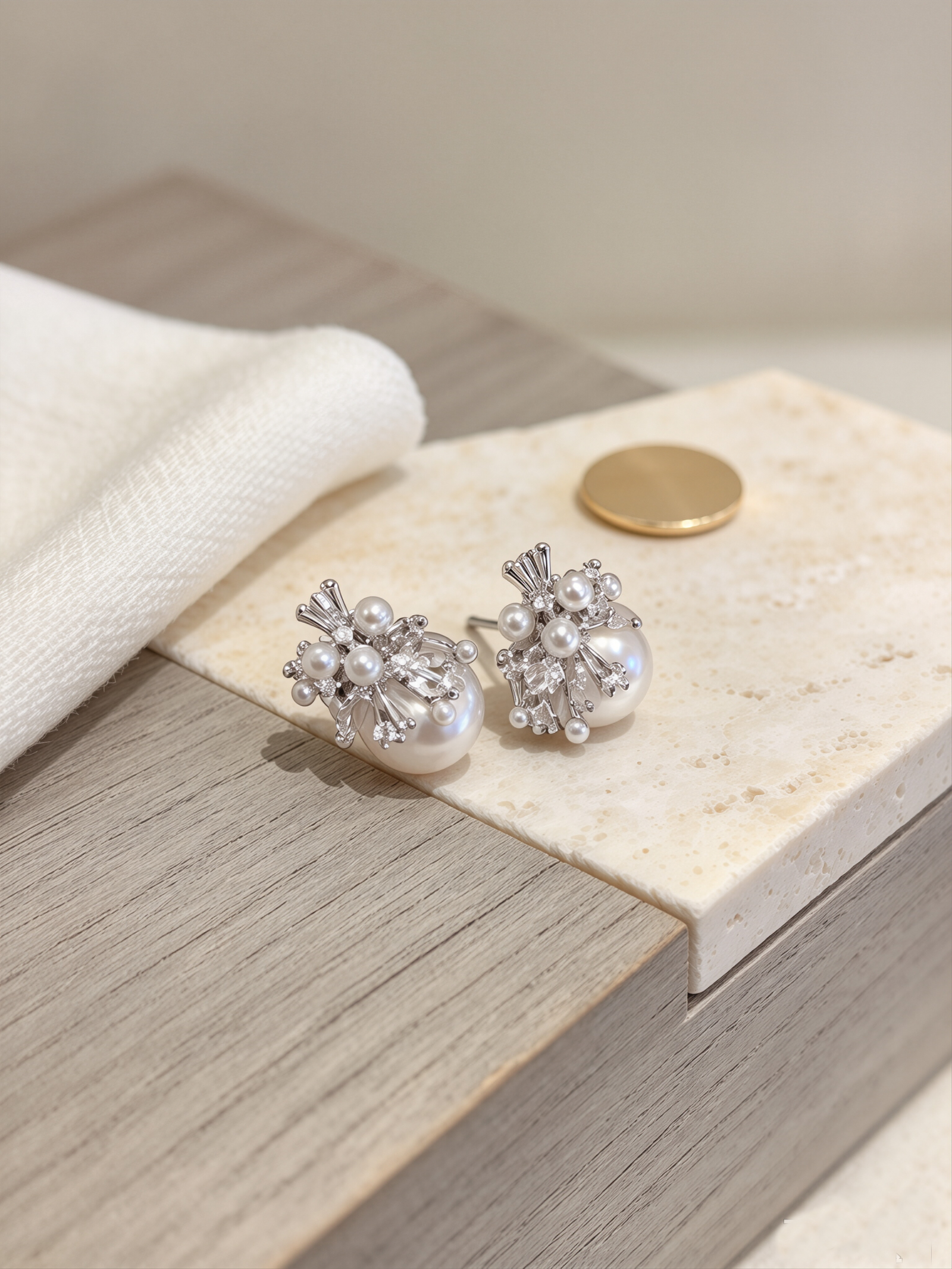 Pearl Bouquet · Cluster Pearl & Zircon Stud Earrings
