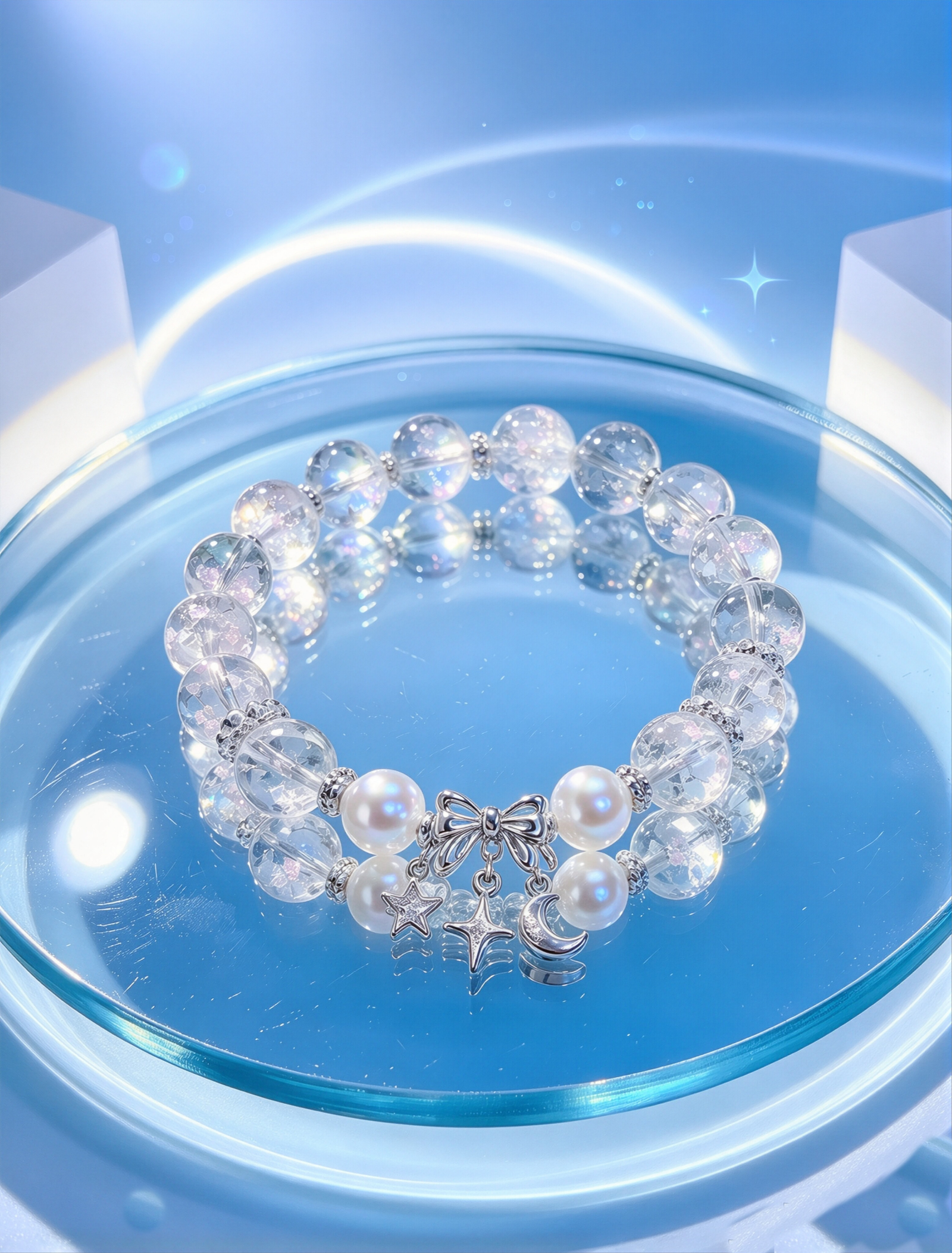 Stardust Bow · Gold-Flake Crystal Celestial Charm Bracelet