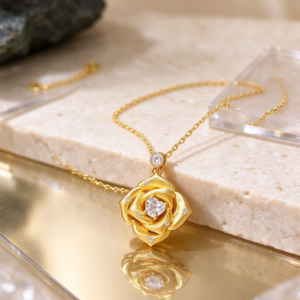 Gilded Rose · Brushed Gold Rose Heart Pendant Necklace